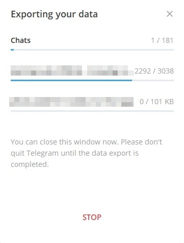 Το Telegram δημιουργεί το αρχείο δεδομένων σας