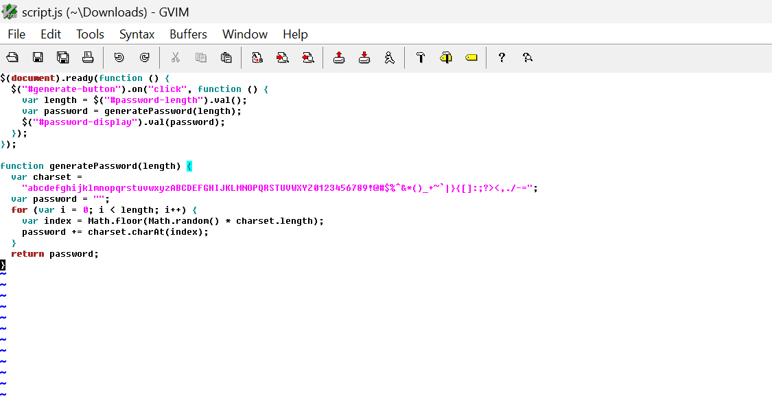 Ένα στιγμιότυπο οθόνης που δείχνει το Vim σε χρήση στα Windows