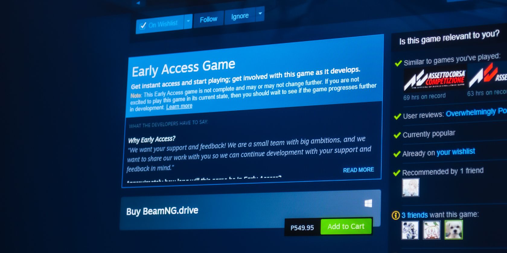 Ενότητα Early Access στο παιχνίδι Steam