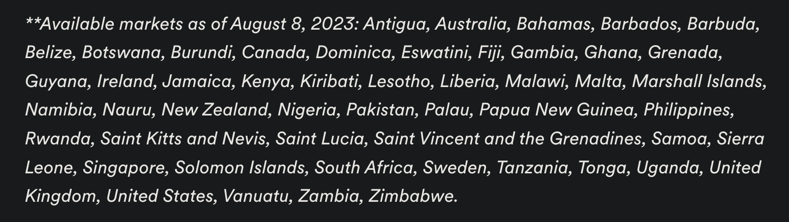 Μια λίστα με χώρες που υποστηρίζονται από το Spotify DJ από τις 8 Αυγούστου 2023.