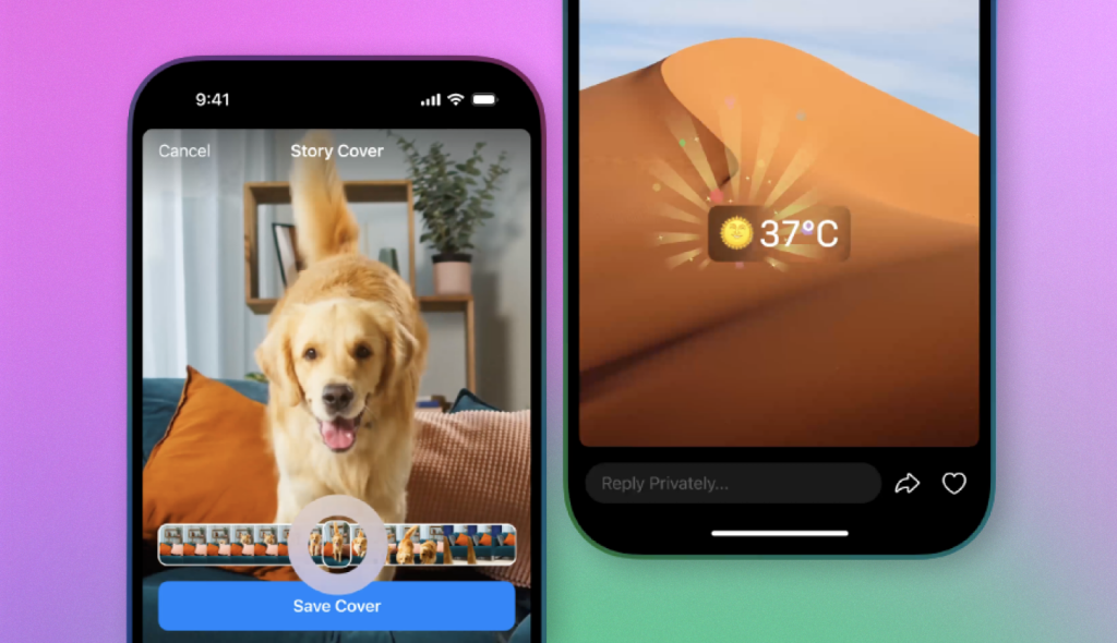 Telegram - λειτουργίες εξωφύλλου ιστορίας telegram-story-cover-animated-weather-widget (αριστερά) και κινούμενα γραφικά στοιχεία καιρού (δεξιά)