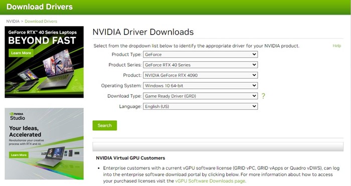 Εγκαταστήστε το πρόγραμμα οδήγησης NVIDIA με μη αυτόματο τρόπο