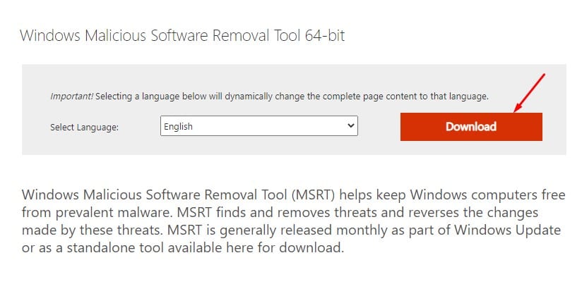 εργαλείο MSRT στα Windows