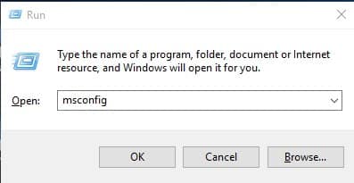 Πληκτρολογήστε 'msconfig' στο παράθυρο διαλόγου RUN