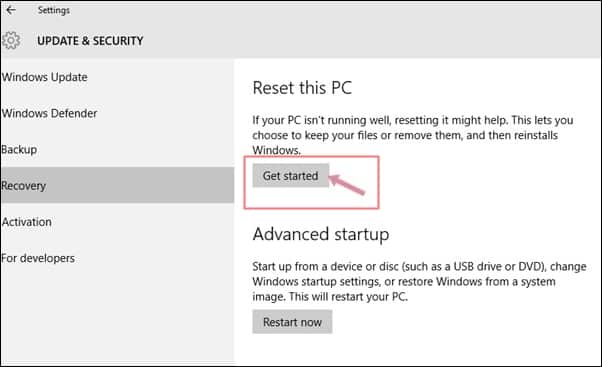 Επαναφορά των Windows 10