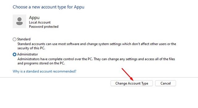 Πως να αλλάξετε τον τύπο λογαριασμού στα Windows 11