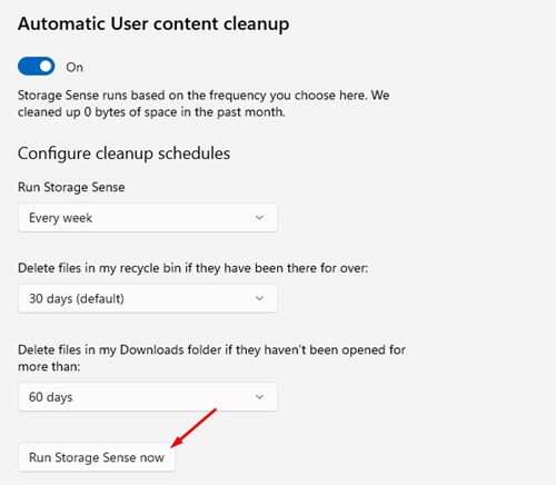 Εκτελέστε τώρα το Storage Sense