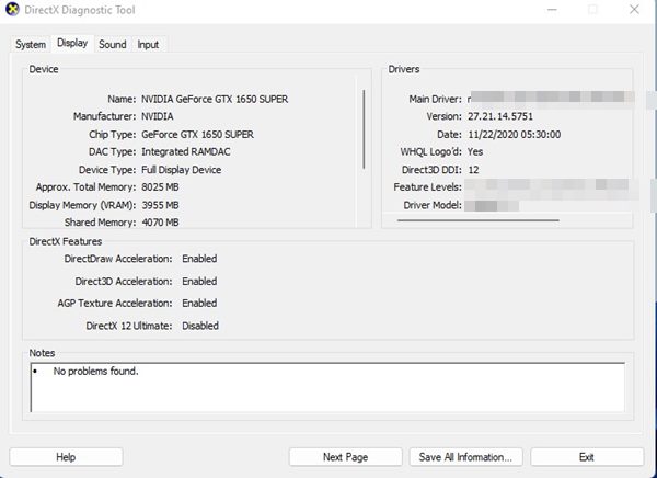 λίστα με όλες τις λεπτομέρειες της GPU