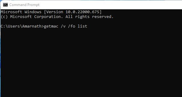 λίστα getmac /v /fo
