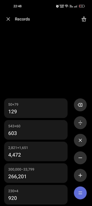 ιστορικό της αριθμομηχανής σε Android