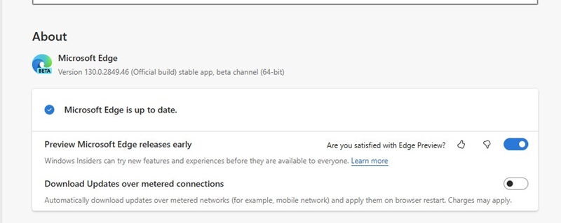 Ενημέρωση του Microsoft Edge στην πιο πρόσφατη έκδοση