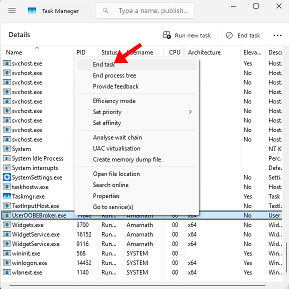 Διακοπή του UserOOBEBroker.exe από τη Διαχείριση Εργασιών