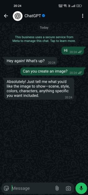 δημιουργία εικόνων ChatGPT στο WhatsApp