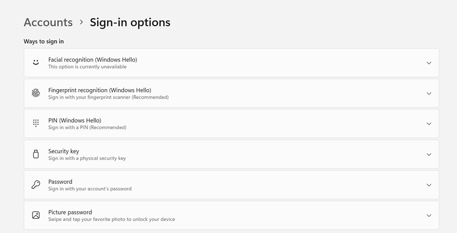 Ρυθμίσεις του Windows Hello
