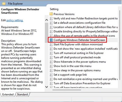 Ρύθμιση παραμέτρων του Windows Defender SmartScreen