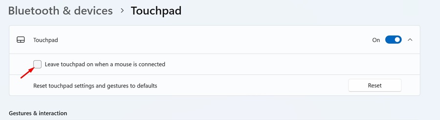 αποεπιλογήαπενεργοποιήσετε το Touchpad