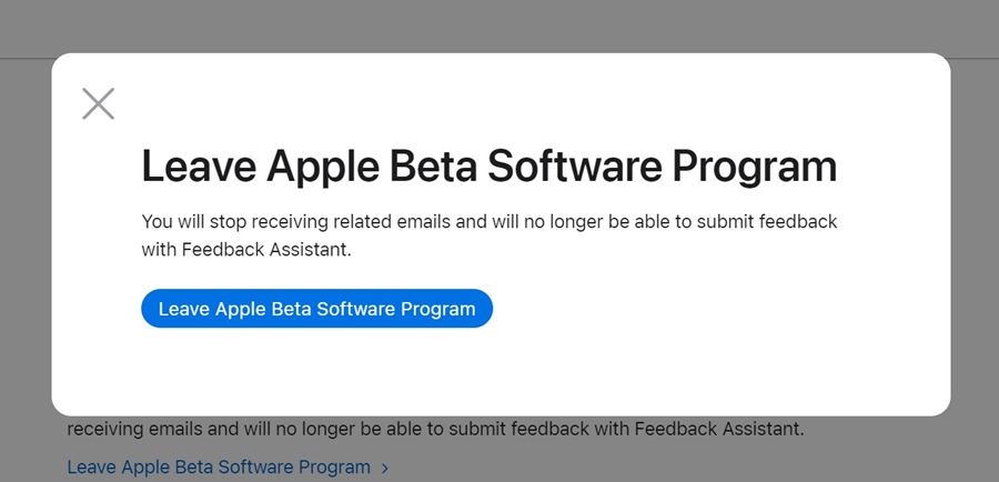 Αποχώρηση από το Πρόγραμμα Λογισμικού Apple Beta