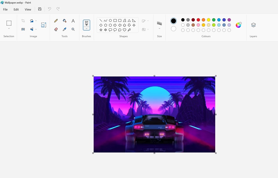 Η εφαρμογή Paint θα ανοίξει το αρχείο WebP