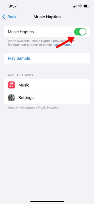 απτική λειτουργία μουσικής στο iPhone