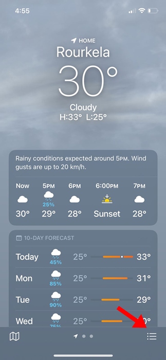 ειδοποιήσεις βροχής στο iPhone