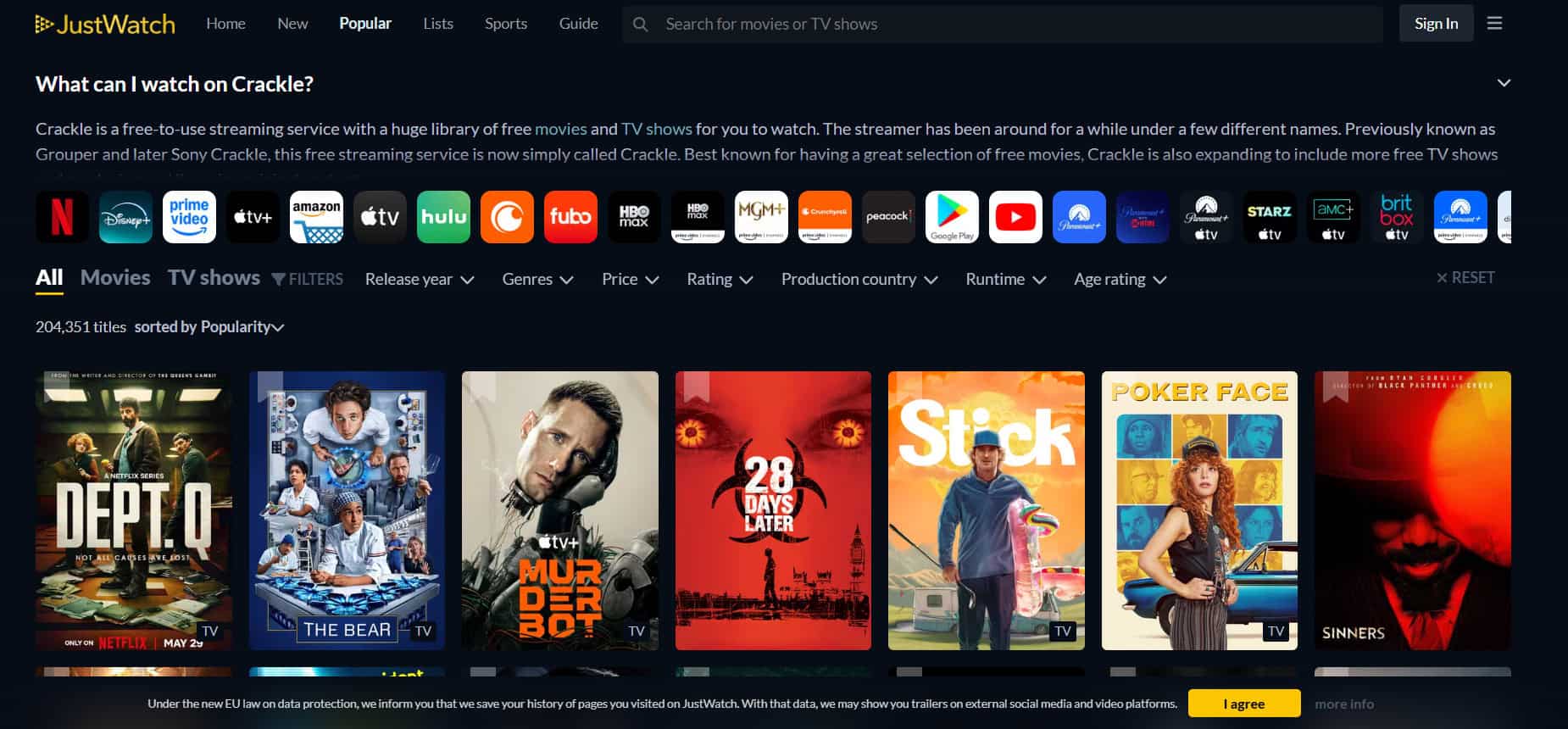 Crackle | Οι καλύτερες εναλλακτικές λύσεις 123Movies το 2025