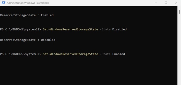 Set-WindowsReservedStorageState -State Enable