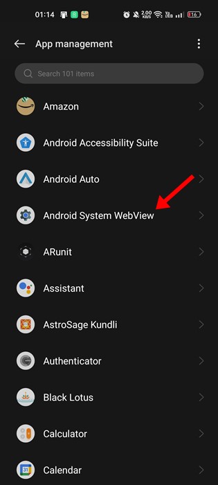 Προβολή ιστού συστήματος Android