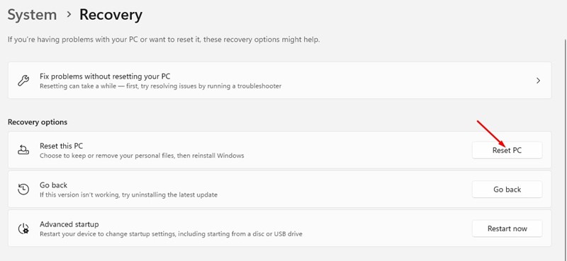 Σφάλμα 0xc00000e στα Windows 11 - 5 τρόποι για να το διορθώσετε 8 Επαναφορά υπολογιστή