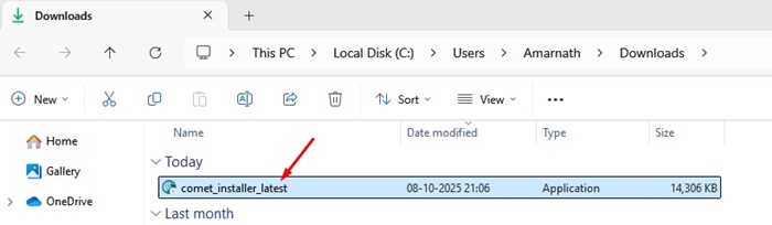 Πώς να κατεβάσετε το Comet AI 4 comet_installer_latest.exe