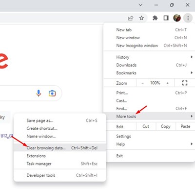 Το βίντεο εξακολουθεί να επεξεργάζεται το Google Drive πώς να διορθώσετε το σφάλμα 8 Περισσότερα εργαλεία > Εκκαθάριση δεδομένων περιήγησης