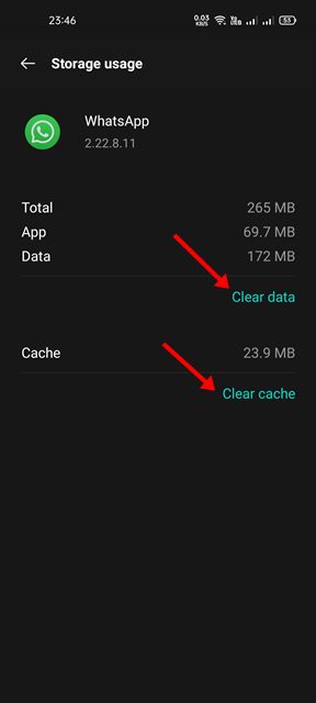 Η κάμερα στο WhatsApp δεν λειτουργεί, πώς να διορθώσετε 33 Εκκαθάριση προσωρινής μνήμης