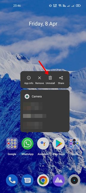 Η κάμερα στο WhatsApp δεν λειτουργεί, πώς να διορθώσετε 35 επιλέξτε την επιλογή Κατάργηση εγκατάστασης