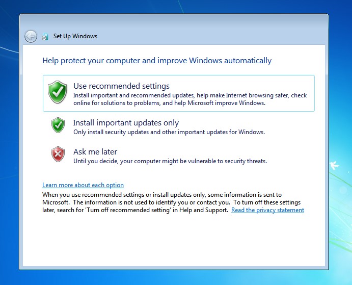 Windows 7 ISO Δωρεάν λήψη πλήρους έκδοσης (32 or 64 Bit) 24 Χρήση προτεινόμενων ρυθμίσεων