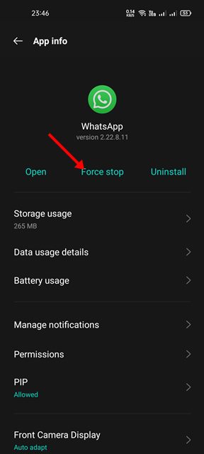 Η κάμερα στο WhatsApp δεν λειτουργεί, πώς να διορθώσετε 19 Αναγκαστική διακοπή