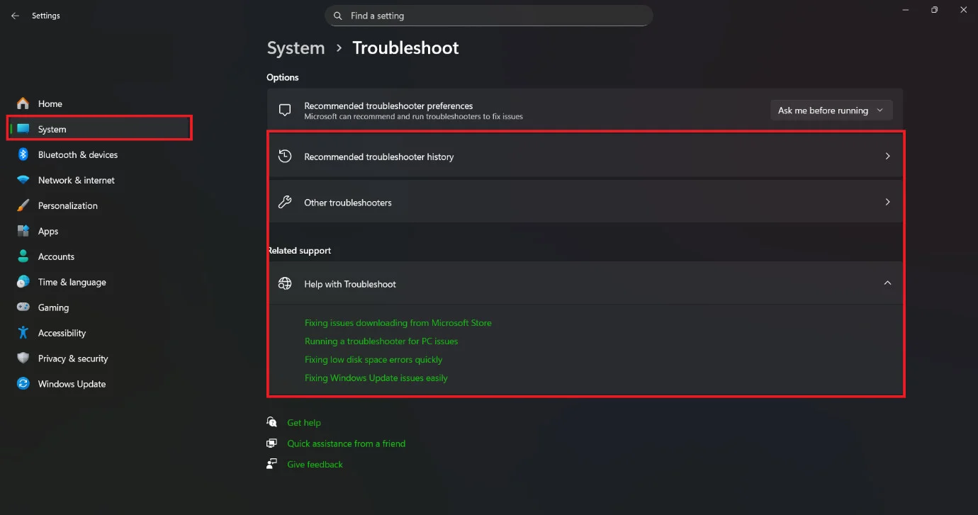 Πώς να λάβετε βοήθεια στα Windows 11 4 κάντε κλικ σε οποιαδήποτε επιλογή που σχετίζεται με το πρόβλημά σας