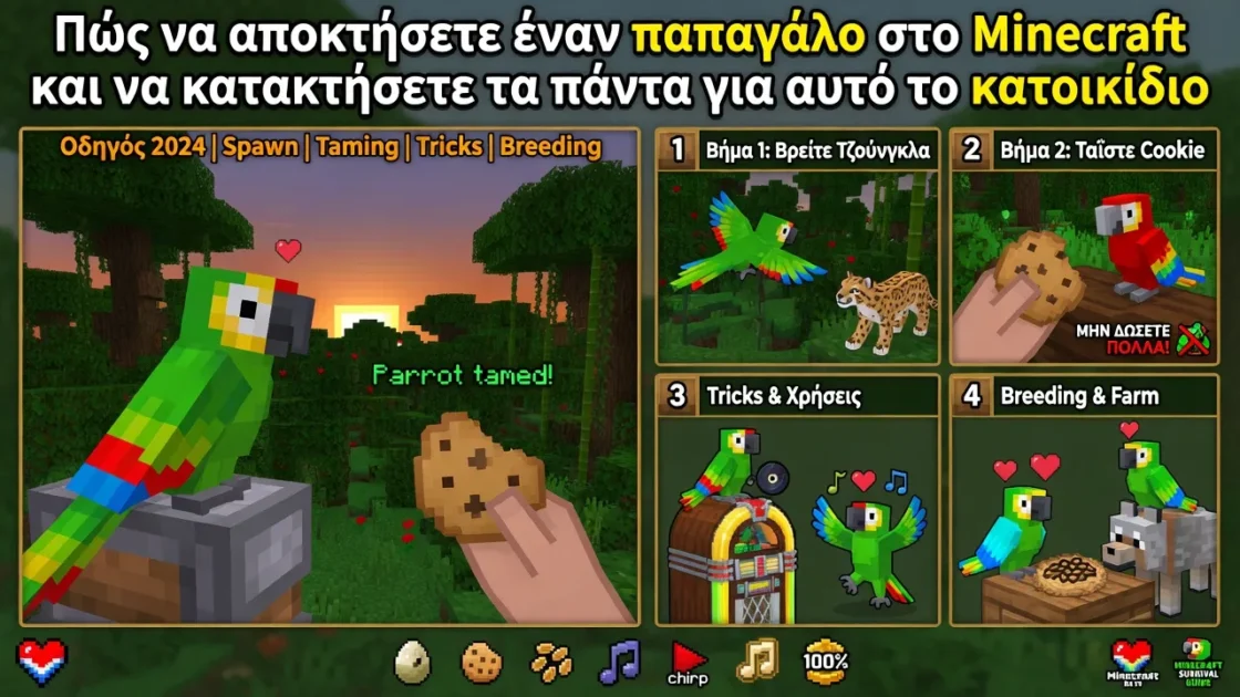 Πώς να αποκτήσετε έναν παπαγάλο στο Minecraft και να κατακτήσετε τα πάντα για αυτό το κατοικίδιο