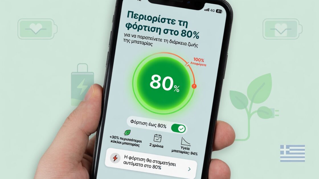 Περιορίστε τη φόρτιση στο 80% για να παρατείνετε τη διάρκεια ζωής της μπαταρίας 3 Περιορίστε τη φόρτιση στο 80% για να παρατείνετε τη διάρκεια ζωής της μπαταρίας