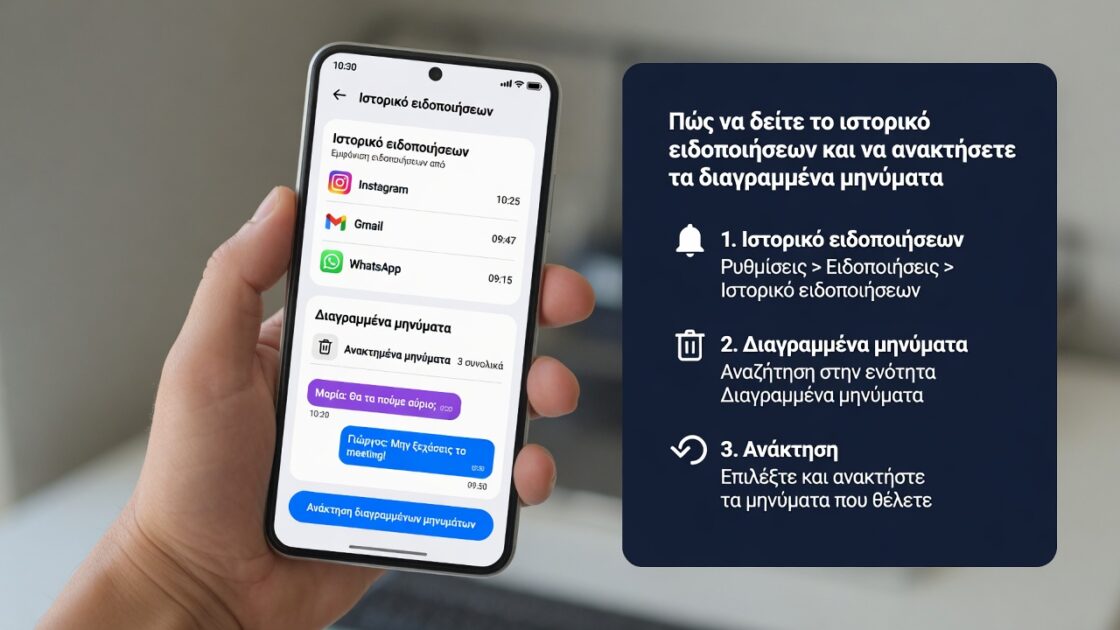 Πώς να δείτε το ιστορικό ειδοποιήσεων και να ανακτήσετε τα διαγραμμένα μηνύματα στο κινητό σας τηλέφωνο
